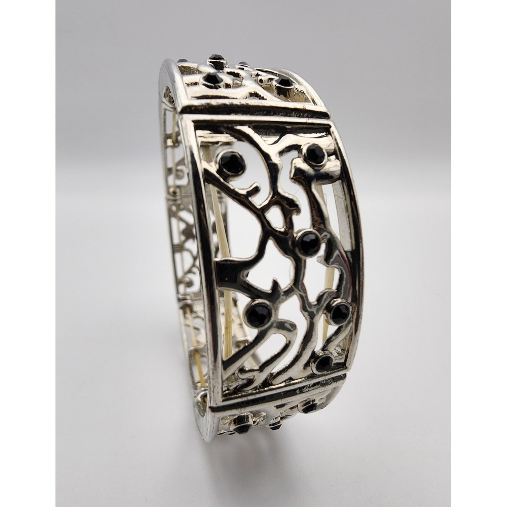 Women's stainless steel cuff bracelet with black beading expanding, OS - Picture 6 of 9